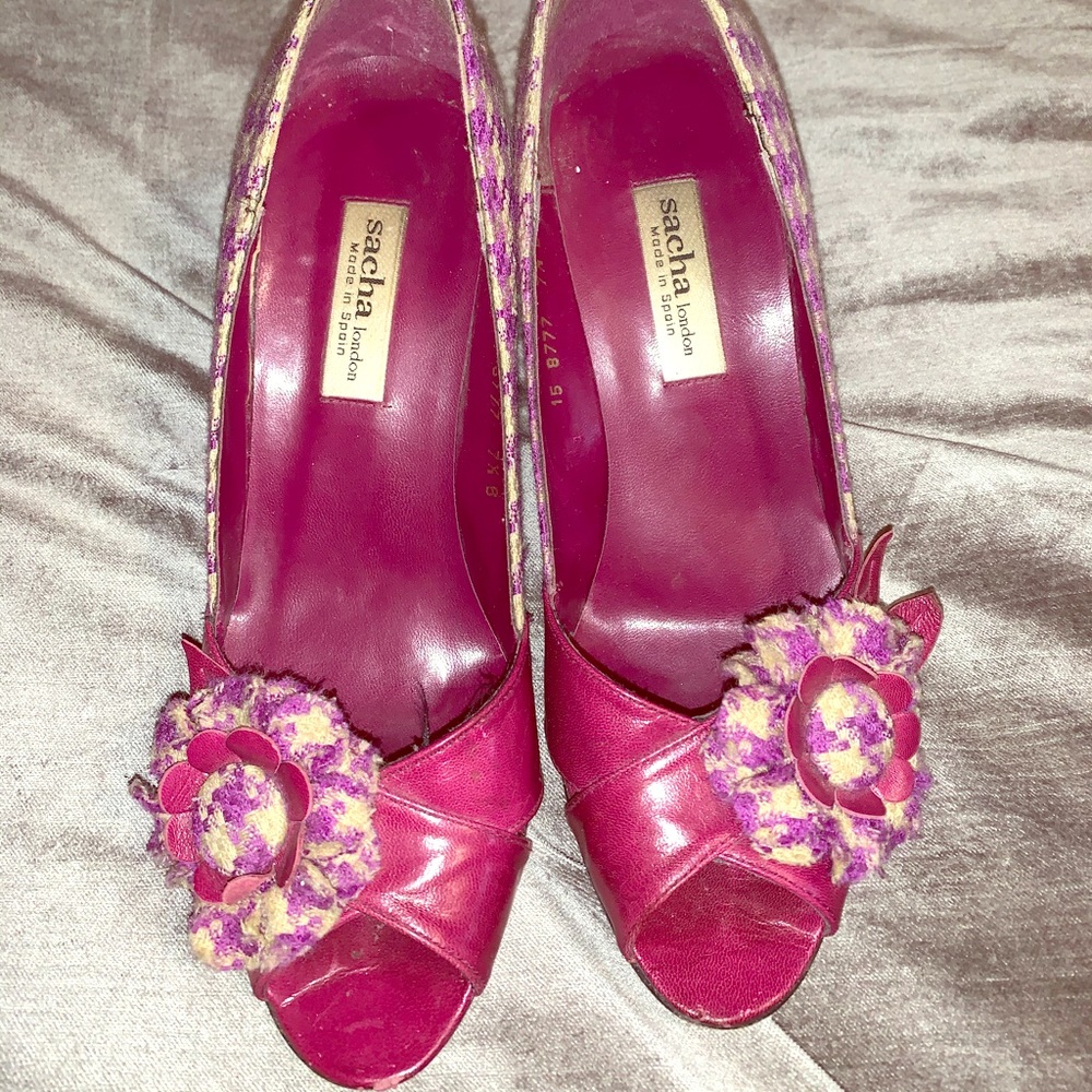 Sasha fuscia peep toe heels